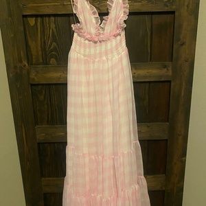 Pink and white gingham maxi dress